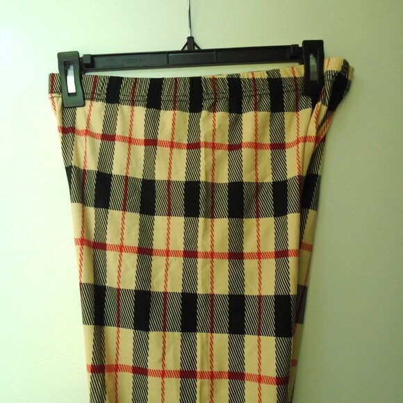NEW BEIGE RED BLACK PLAID SOFT WOMENS LEGGINGS PANTS SIZE XL - Picture 11 of 14